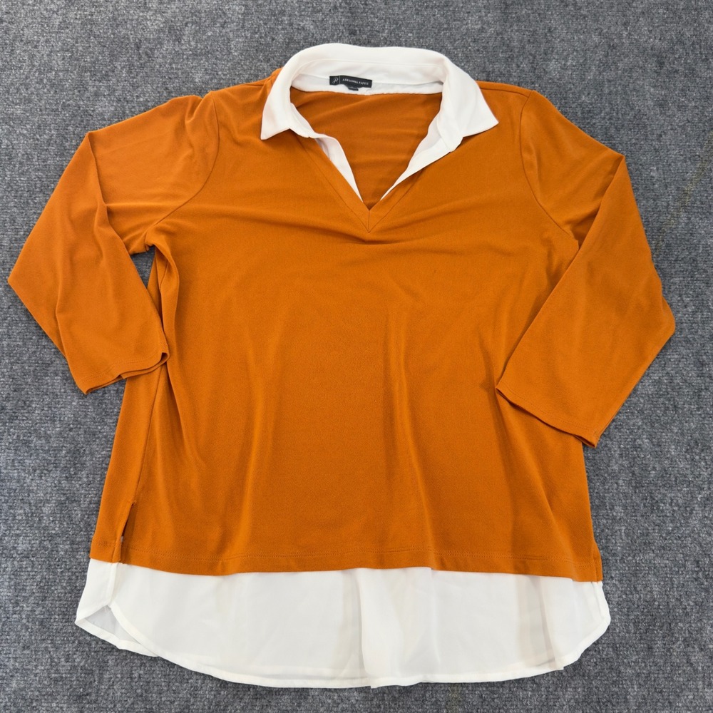 Adrianna Papell Layered Look V-Neck Top Burnt Orange Size L